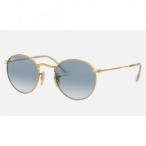 Ray Ban Round Flat Lenses RB3447 Sunglasses Gradient + Gold Frame Light Blue Gradient Lens