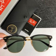 Ray Ban RB3716 Clubmaster Sunglasses Black Gold Frame G-15 Green Lens