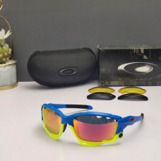 Oakley Racing Jacket Sunglasses Blue Yellow Frame Prizm Ruby Lenses