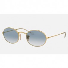 Ray Ban Round Oval Flat Lenses RB3547 Sunglasses Gradient + Gold Frame Light Blue Gradient Lens
